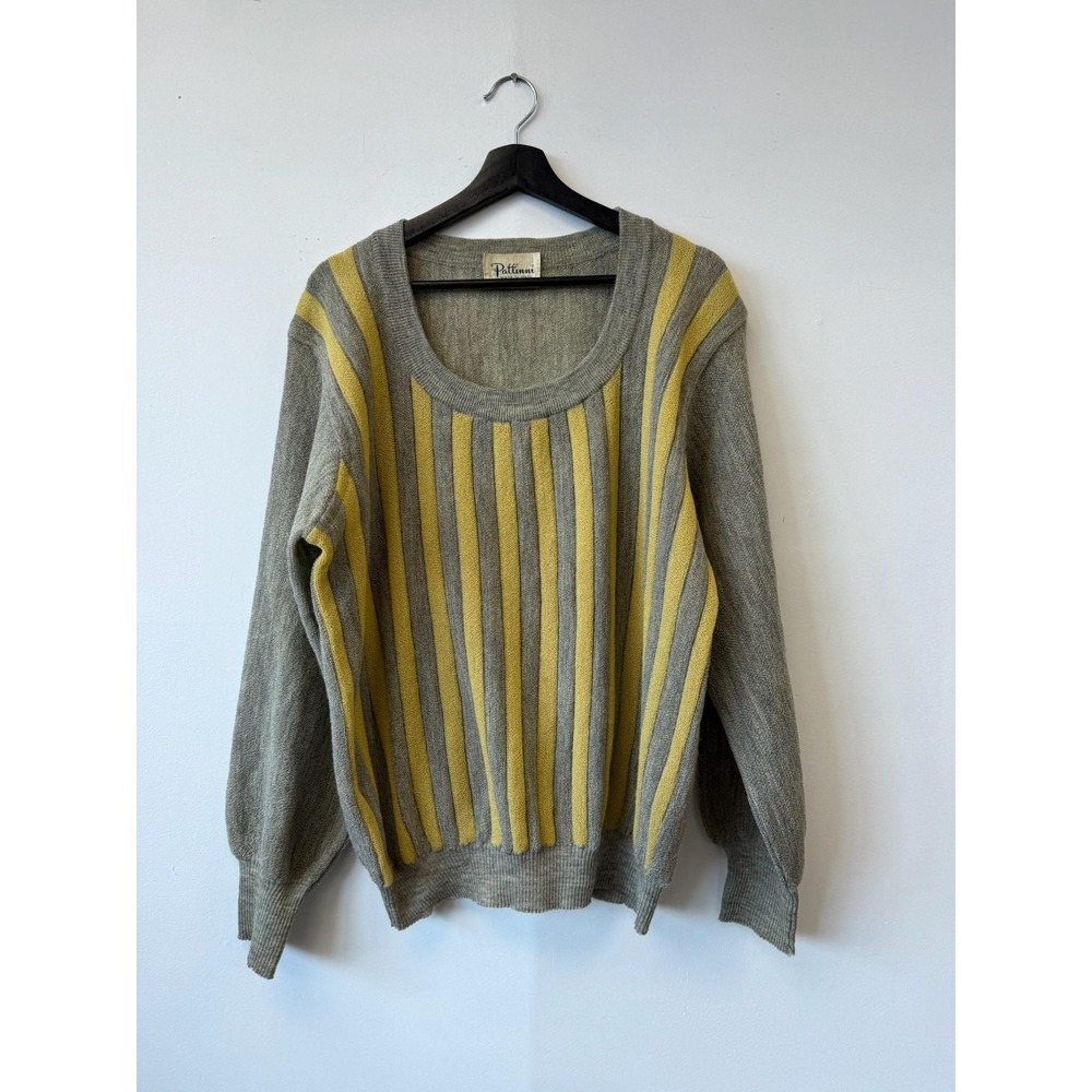 Vintage Pattinni Sweater Large Gray‎ Striped Italian Pullover Art Deco 60s 70s